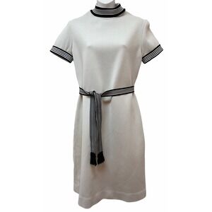Vintage Knit Dress Striped Turtleneck With Fringe Belt Retro 70's Go Go